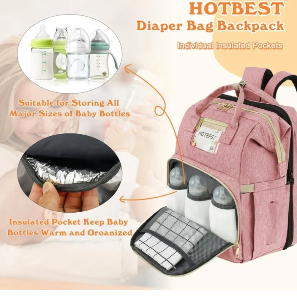 Light Pink Diaper Bag Backpack Changing Station